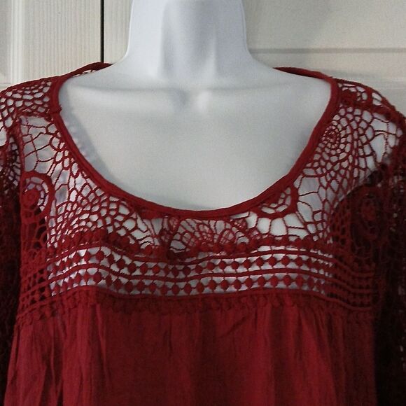 Forgotten Grace wine color crochet tunic blouse bell sleeve  Sz 3X - Picture 5 of 7